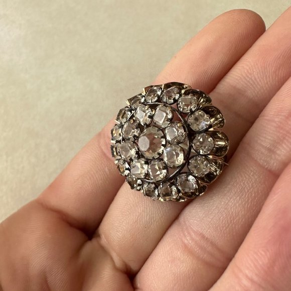 Antique Victorian sterling silver 9kt gold gilded diamond cut paste pin brooch - Picture 3 of 8